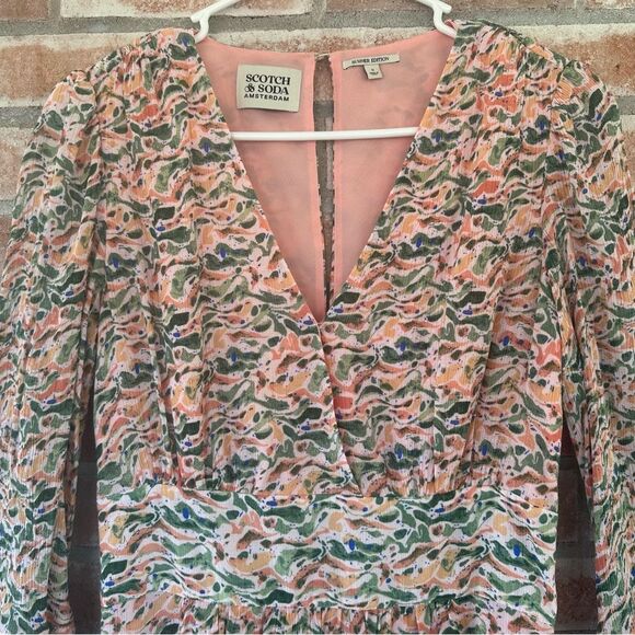 Scotch & Soda Pastel Print Dress Women’s Small Balloon Sleeve Keyhole Back - Picture 3 of 9